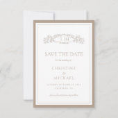 Elegant Taupe botanisches Wappen Monogramm Hochzei Save The Date (Vorderseite)