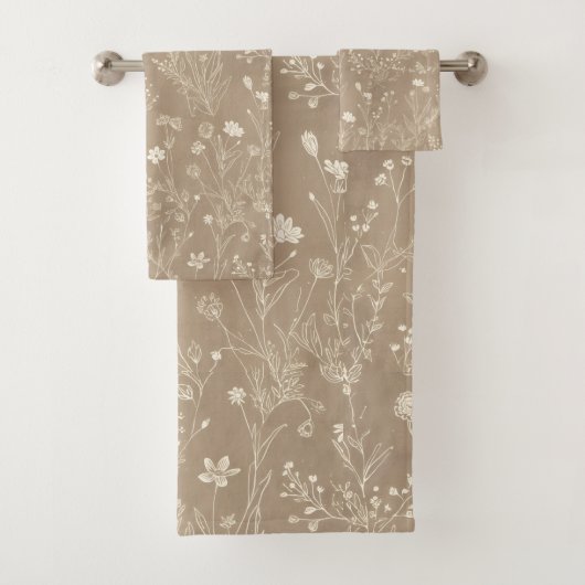 Elegant Taupe Brown Botanicals Badhandtuch Set (Insitu)