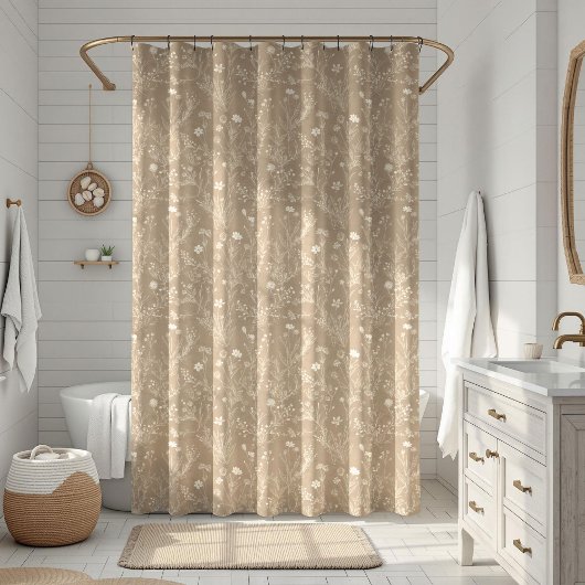 Elegant Taupe Brown Floral Duschvorhang