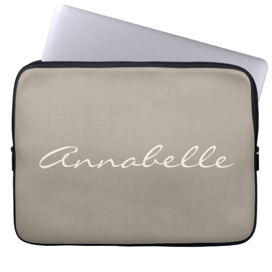 Elegant Taupe Brown Handwriting Script Name Custom Laptopschutzhülle (Vorderseite)