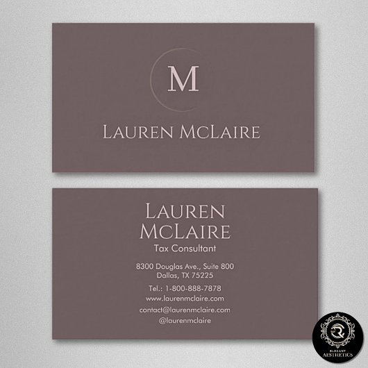 Elegant Taupe Circle Monogram Visitenkarte