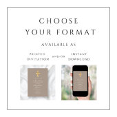 Elegant Taupe Cross Boy First Communion Einladung