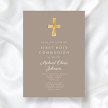 Elegant Taupe Cross Boy First Communion