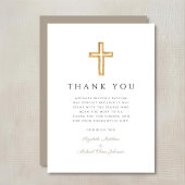 Elegant Taupe Cross Boy Taufe Dankeskarte
