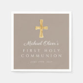 Elegant Taupe Cross Religious First Communion Serviette (Vorderseite)