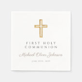 Elegant Taupe Cross Religious First Communion Serviette (Vorderseite)