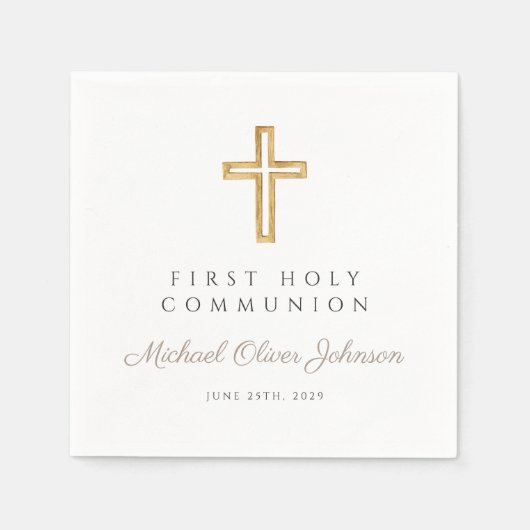 Elegant Taupe Cross Religious First Communion Serviette (Vorderseite)