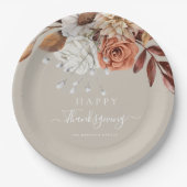 Elegant Taupe Fall Floral Happy Thanksgiving Pappteller (Vorderseite)
