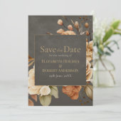 Elegant Taupe Floral Save the Date (Stehend Vorderseite)