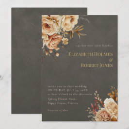 Elegant Taupe Floral Wedding Invitation Einladung