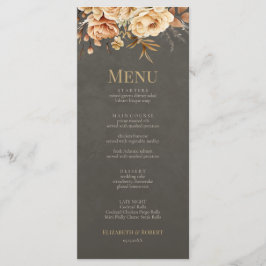 Elegant Taupe Floral Wedding Menu Menükarte