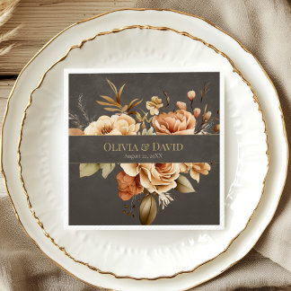 Elegant Taupe Floral Wedding Napkins Serviette
