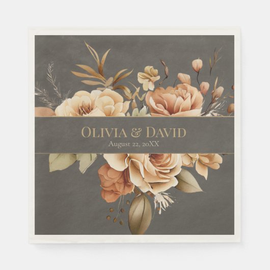 Elegant Taupe Floral Wedding Napkins Serviette (Vorderseite)
