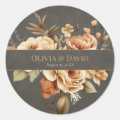 Elegant Taupe Floral Wedding Round Sticker (Vorderseite)
