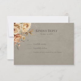 Elegant Taupe Floral Wedding RSVP Karte