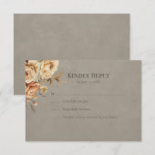 Elegant Taupe Floral Wedding RSVP Karte (Vorne/Hinten)