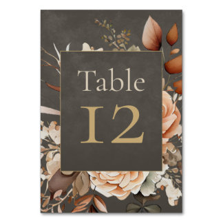 Elegant Taupe Floral Wedding Table Number Tischnummer