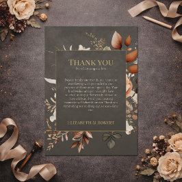Elegant Taupe Floral Wedding Thank You Card Dankeskarte