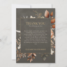 Elegant Taupe Floral Wedding Thank You Card Dankeskarte