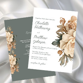 Elegant Taupe Floral Wedding With Sage Green Einladung