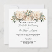 Elegant Taupe Floral Wedding with Sage Green Einladung (Vorderseite)