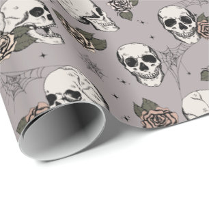 Elegant Taupe Gothic Skulls Halloween Skelett Geschenkpapier