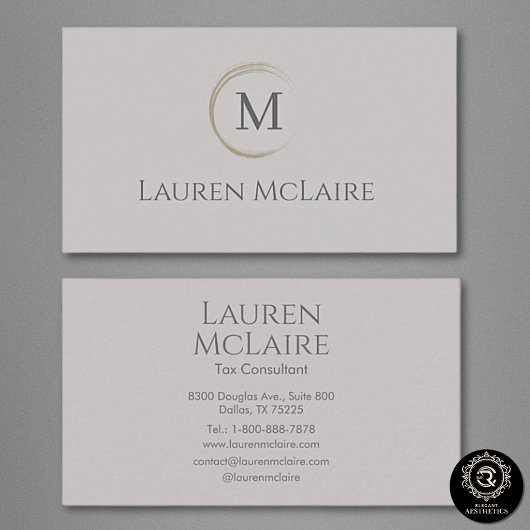 Elegant Taupe Gray Circle Monogram Business Card Visitenkarte