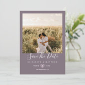 Elegant Taupe Gray Couple Picture Wedding Save The Date (Stehend Vorderseite)