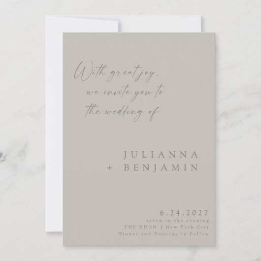 Elegant Taupe Gray Minimalistisch Chic Script Wedd Einladung (Vorderseite)