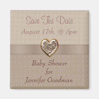 Elegant Taupe Heart Jewel Save the Date Baby