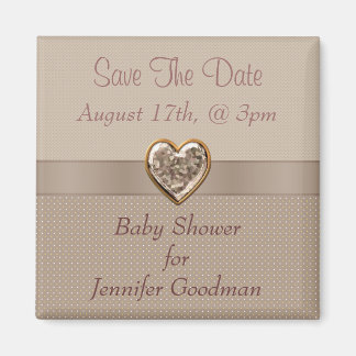 Elegant Taupe Heart Jewel Save the Date Baby Magnet