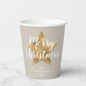 Elegant Taupe Imitate Gold Star Frohe Weihnachten Pappbecher (Vorderseite)