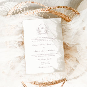 Elegant Taupe Monogram QR UAwg Wedding Einladung