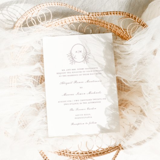 Elegant Taupe Monogram QR UAwg Wedding Einladung