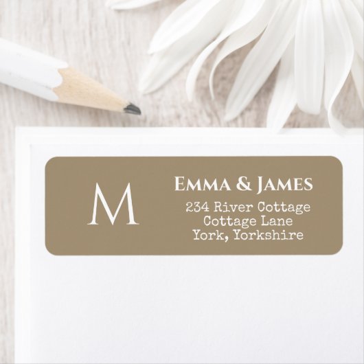 Elegant Taupe Monogram Wedding Rücksendeadresse (Insitu)