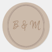 Elegant Taupe Monogram Wedding Runder Aufkleber (Vorderseite)