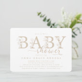 Elegant Taupe Neutral Floral Baby Shower Typograph Einladung (Stehend Vorderseite)