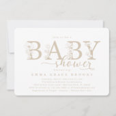 Elegant Taupe Neutral Floral Baby Shower Typograph Einladung (Vorderseite)