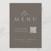Elegant Taupe QR Code Wedding Bar Menu Sign Einladung (Vorderseite)