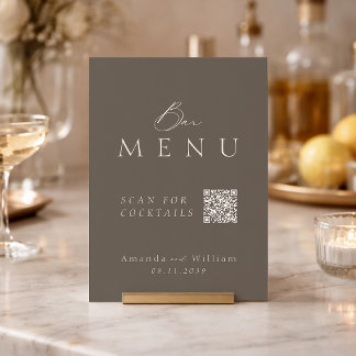 Elegant Taupe QR Code Wedding Bar Menu Sign Einladung
