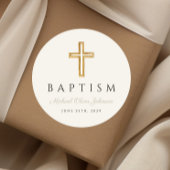 Elegant Taupe Religiöse Kreuztaufe Runder Aufkleber