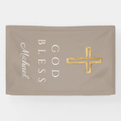 Elegant Taupe Religious Cross Boy Gott segne Banner (Horizontal)