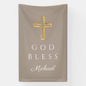 Elegant Taupe Religious Cross Boy Gott segne Banner (Vertikal)