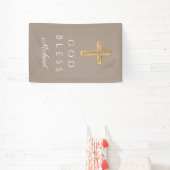 Elegant Taupe Religious Cross Boy Gott segne Banner (InSitu)
