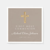 Elegant Taupe Religious Cross First Communion Serviette (Vorderseite)