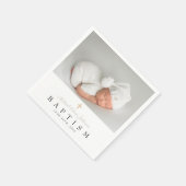 Elegant Taupe Religious Cross Foto Taufe Serviette (Ecke)