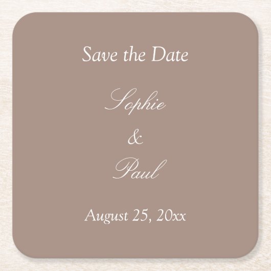 Elegant Taupe Save the Date Rechteckiger Pappuntersetzer (Vorderseite)