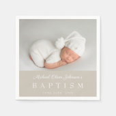 Elegant Taupe Script Foto Taufe Serviette (Vorderseite)