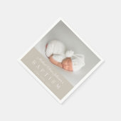 Elegant Taupe Script Foto Taufe Serviette (Ecke)