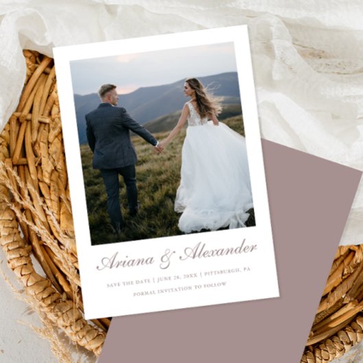 Elegant Taupe Script Foto Wedding Save The Date